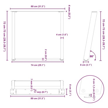 vidaXL Πόδια τραπεζαρίας σε σχήμα U 2 τεμ. Λευκό 80x(72-73)cm