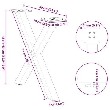 vidaXL Πόδια Τραπεζιού Σαλονιού σε Σχήμα Χ, 2 τεμ. Μαύρο, Ατσάλι 60x(42-43)cm