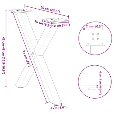 vidaXL Πόδια Τραπεζιού Σαλονιού σε Σχήμα Χ, 2 τεμ. Μαύρο, Ατσάλι 60x(42-43)cm