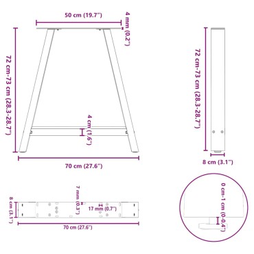 vidaXL Πόδια Τραπεζαρίας σε Σχήμα Α, 2 τεμ. Λευκά 70x(72-73)cm Ατσάλι