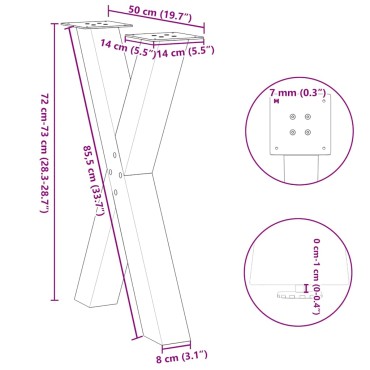 vidaXL Πόδια τραπεζαρίας σε σχήμα Χ 2 τεμ. Μαύρο 50x(72-73) cm