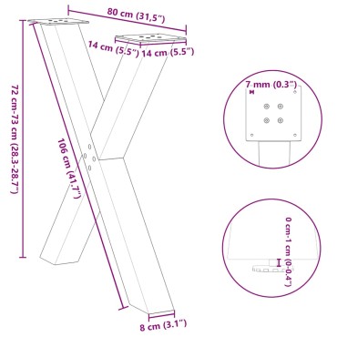 vidaXL Πόδια τραπεζαρίας σε σχήμα Χ 2 τεμ. Ανθρακί 80x(72-73)cm