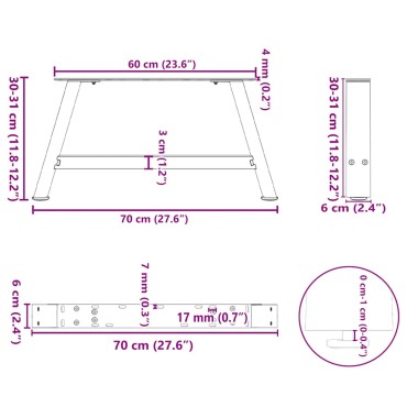 vidaXL Πόδια Τραπεζιού Σαλονιού σε Σχήμα Α, 2 τεμ. Λευκά 70x(30-31)cm Ατσάλι
