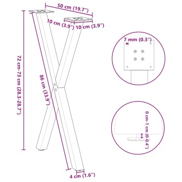 vidaXL Πόδια τραπεζαρίας σε σχήμα Χ 2 τεμ. Μαύρο 50x(72-73) cm