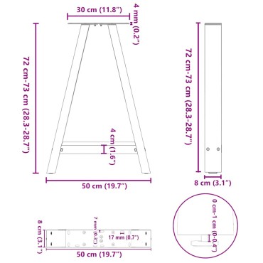 vidaXL Πόδια Τραπεζαρίας Σχήματος Α 2 τεμ. Μαύρο 50x(72-73)cm Ατσάλι