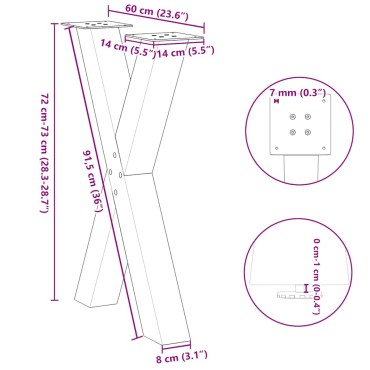 vidaXL Πόδια τραπεζαρίας σε σχήμα Χ 2 τεμ. Ανθρακί 60x(72-73)cm