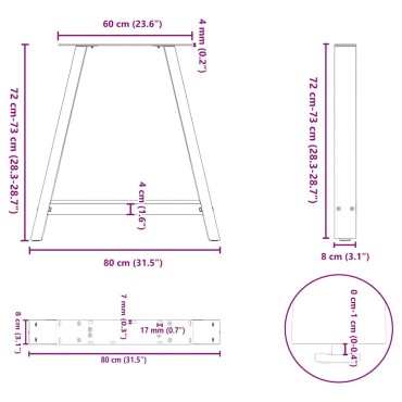 vidaXL Πόδια Τραπεζαρίας σε Σχήμα Α, 2 τεμ. Λευκά 80x(72-73)cm Ατσάλι