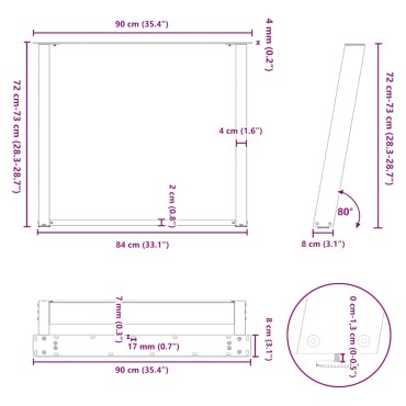 vidaXL Πόδια τραπεζαρίας σε σχήμα U 2 τεμ. Ανθρακί 90x(72-73)cm