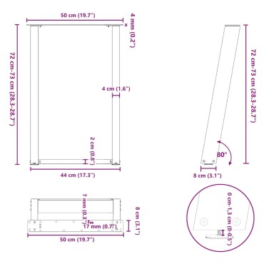 vidaXL Πόδια τραπεζαρίας σε σχήμα U 2 τεμ. Μαύρο 50x(72-73)cm
