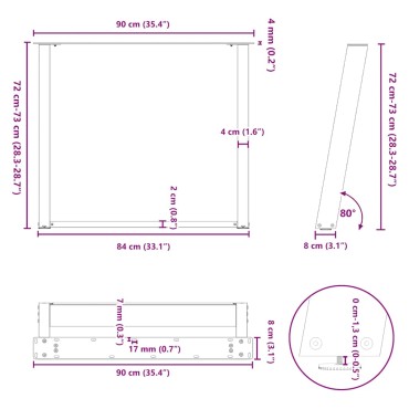 vidaXL Πόδια τραπεζαρίας σε σχήμα U 2 τεμ. Μαύρο 90x(72-73)cm