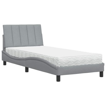 vidaXL Κρεβάτι με Στρώμα Ανοιχτό Γκρι 90x190 εκ. Υφασμάτινο