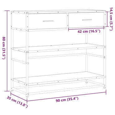 vidaXL Τραπέζι Κονσόλα Καφέ Δρυς 90x35x80cm Επεξεργασμένο Ξύλο 1 τεμ.