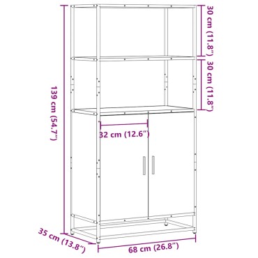 vidaXL Highboard Δρυς sonoma 68x35x139cm Επεξεργασμένο ξύλο μέταλλο 1 τεμ.