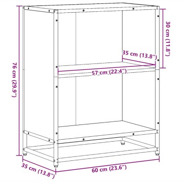 vidaXL Ντουλάπι βιβλίων καφέ δρυς 60x35x76cm Ξύλινο μηχανουργικό ξύλο 1 τεμ.