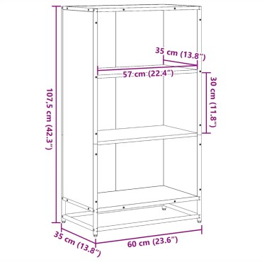 vidaXL Ντουλάπι βιβλίων Sonoma Oak 60x35x107,5cm Κατασκευασμένο ξύλο 1 τεμ.