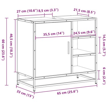vidaXL Ντουλάπι νιπτήρα μπάνιου γκρι Sonoma 65x33x60cm