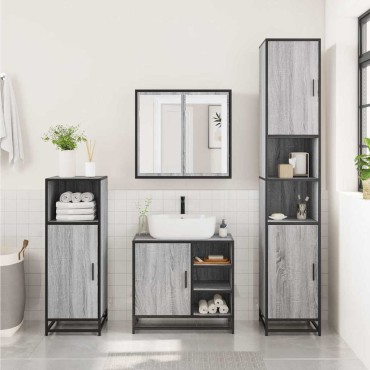 vidaXL Ντουλάπι νιπτήρα μπάνιου γκρι Sonoma 65x33x60cm