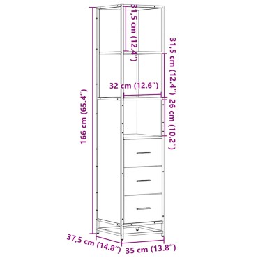 vidaXL Ντουλάπι μπάνιου Sonoma Oak 35x37,5x166cm Κατασκευασμένο ξύλο