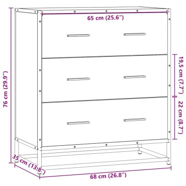 vidaXL Sideboard καφέ δρυς 68x35x76cm Κατασκευασμένο ξύλο και μέταλλο 1 τεμ.