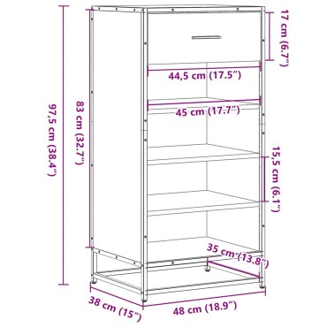 Ράφι παπουτσιών vidaXL Γκρι Sonoma 48x38x97,5cm Κατασκευασμένο ξύλο