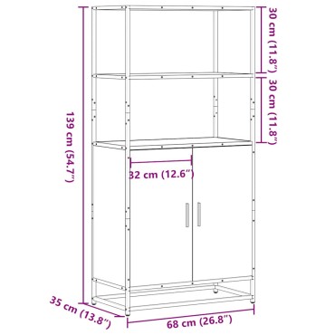 vidaXL Highboard καφέ δρυς Κατασκευασμένο ξύλο και μέταλλο 68x35x139cm 1 τεμ.