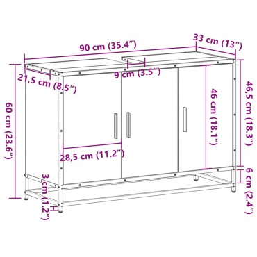 vidaXL ντουλάπι νιπτήρα μπάνιου καφέ δρυς 90x33x60cm