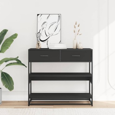 vidaXL Τραπέζι Κονσόλα Μαύρο 90x35x80cm Επεξεργασμένο Ξύλο 1 τεμ.