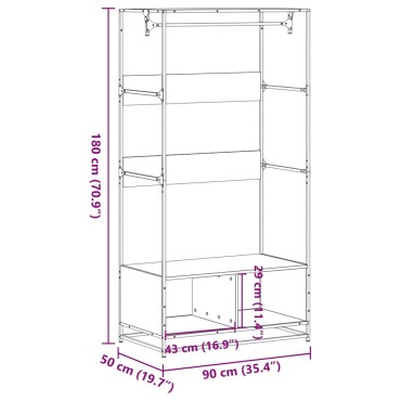 vidaXL Ντουλάπα Γκρι Sonoma 90x50x180 εκ. από Επεξεργασμένο Ξύλο