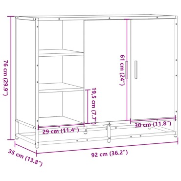 vidaXL Sideboard Καπνιστή δρυς 92x35x76cm Κατασκευασμένο ξύλο 1 τεμ.