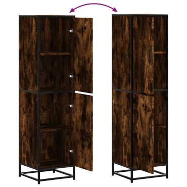 vidaXL Highboard Καπνιστή δρυς Κατασκευασμένο ξύλο και μέταλλο 35,5x35x139 cm 1 τεμ.