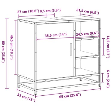 vidaXL ντουλάπι νιπτήρα μπάνιου καφέ δρυς 65x33x60cm