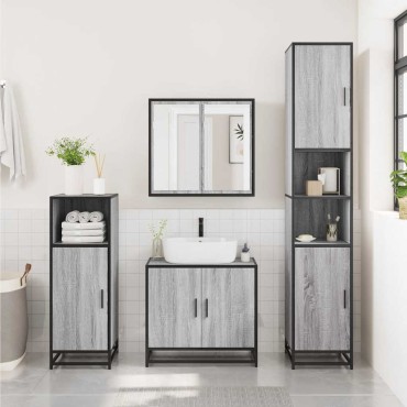 vidaXL Ντουλάπι καθρέφτη μπάνιου Γκρι Sonoma 65x20x60cm 1 τεμ.
