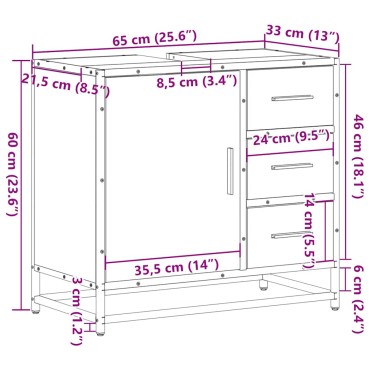 vidaXL ντουλάπι νιπτήρα μπάνιου καπνιστή δρυς 65x33x60cm