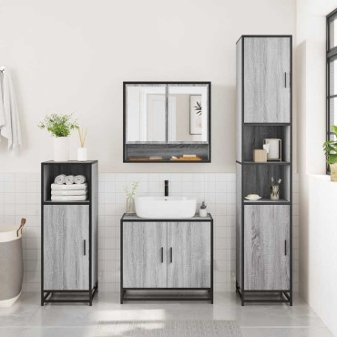 vidaXL Ντουλάπι καθρέφτη μπάνιου Γκρι Sonoma 65x20x60cm 1 τεμ.