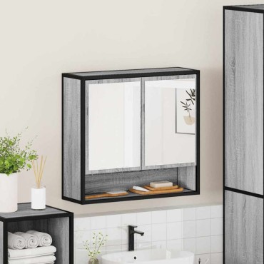 vidaXL Ντουλάπι καθρέφτη μπάνιου Γκρι Sonoma 65x20x60cm 1 τεμ.