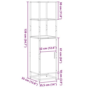 vidaXL Highboard καφέ δρυς Κατασκευασμένο ξύλο και μέταλλο 35,5x35x139 cm 1 τεμ.