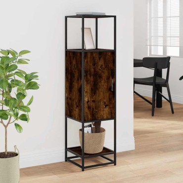 vidaXL Highboard Καπνιστή δρυς Κατασκευασμένο ξύλο και μέταλλο 35,5x35x139 cm 1 τεμ.