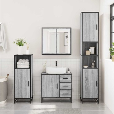 vidaXL Ντουλάπι νιπτήρα μπάνιου γκρι Sonoma 65x33x60cm