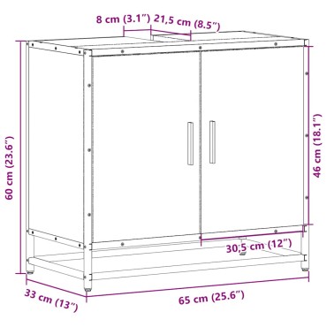 vidaXL ντουλάπι νιπτήρα μπάνιου καφέ δρυς 65x33x60cm