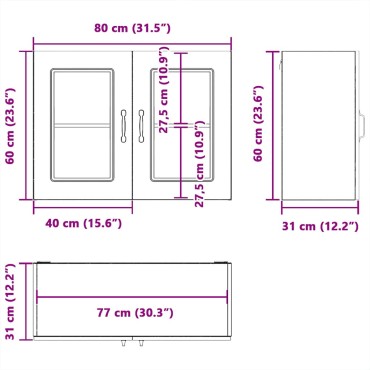 vidaXL ντουλάπι κουζίνας με γυάλινη πόρτα "Kalmar" Sonoma Oak 80x31x60cm