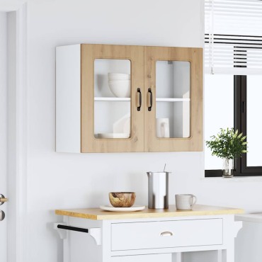 vidaXL Ντουλάπι κουζίνας με γυάλινη πόρτα "Kalmar" Artisan Oak 80x31x60cm 1 τεμ.