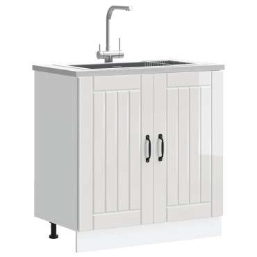 vidaXL Ντουλάπι βάσης νεροχύτη "Lucca" High Gloss White 80x46x81,5 cm 1 τεμ.