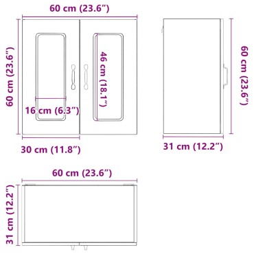 vidaXL Ντουλάπι κουζίνας με γυάλινη πόρτα "Kalmar" Artisan Oak 60x31x60cm 1 τεμ.