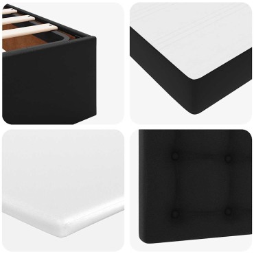 vidaXL Οθωμανικό κρεβάτι με στρώματα & LEDs Μαύρο Faux Leather