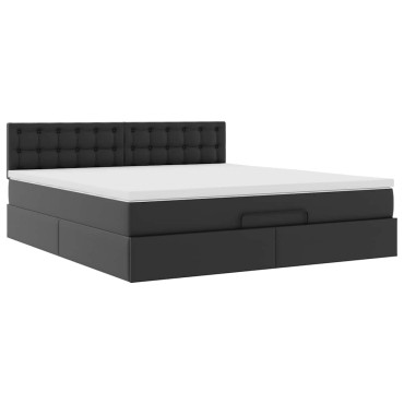 vidaXL Οθωμανικό κρεβάτι με στρώμα Μαύρο 180x200cm Faux Leather
