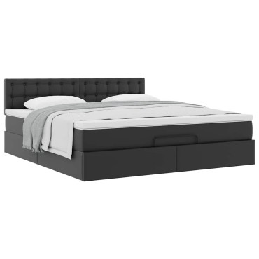 vidaXL Οθωμανικό κρεβάτι με στρώμα Μαύρο 180x200cm Faux Leather