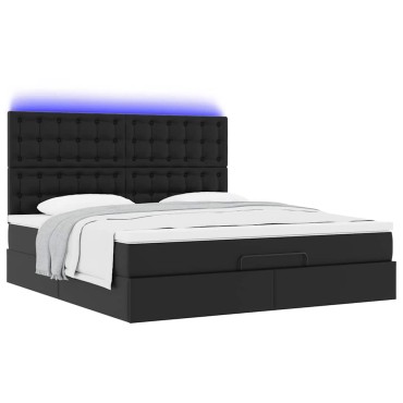 vidaXL Οθωμανικό κρεβάτι με στρώμα & LEDs Μαύρο 180x200cm Faux Leather
