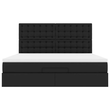 vidaXL Οθωμανικό κρεβάτι με στρώμα & LEDs Μαύρο 180x200cm Faux Leather