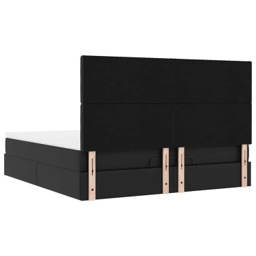 vidaXL Οθωμανικό κρεβάτι με στρώμα & LEDs Μαύρο 180x200cm Faux Leather