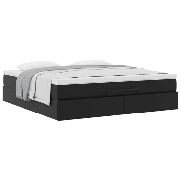 vidaXL Οθωμανικό κρεβάτι με στρώμα Μαύρο 180x200cm Faux Leather